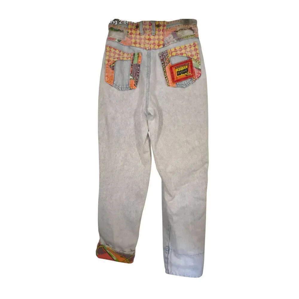 Vintage denim jeans Major Damage 80s 90s patchwork light acid wash denim patchwo - Picture 7 of 12